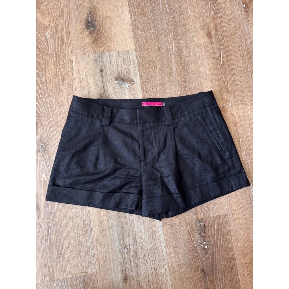 Alice + Olivia‎ Black Shimmer Wool Blend Cuffed Shorts S
